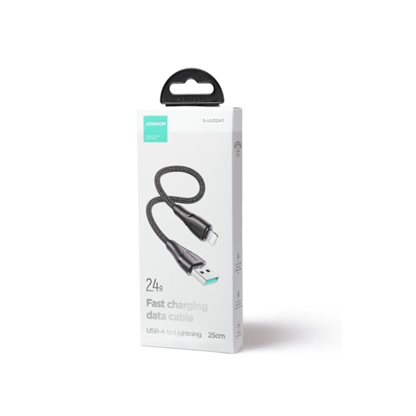 iPhone USB - Lightning kabel 2,4A 0,25m sort