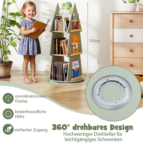 Roterande bokhylla för barn – Träddesign, 4-vånings, 360° åtkomst