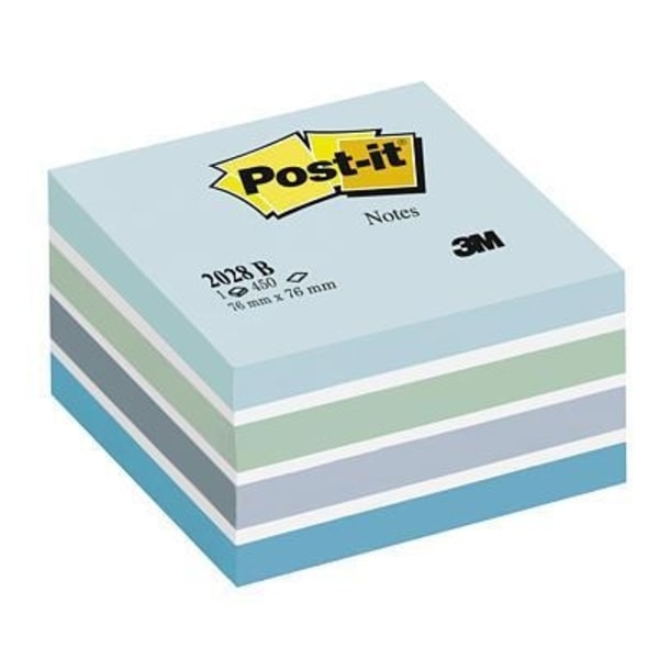 Post-it seddel terning blå pastelfarve sortiment 76 x 76 mm