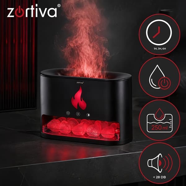 Ultraljudsaromfuktare med flameffekt, 250 ml, timer, svart