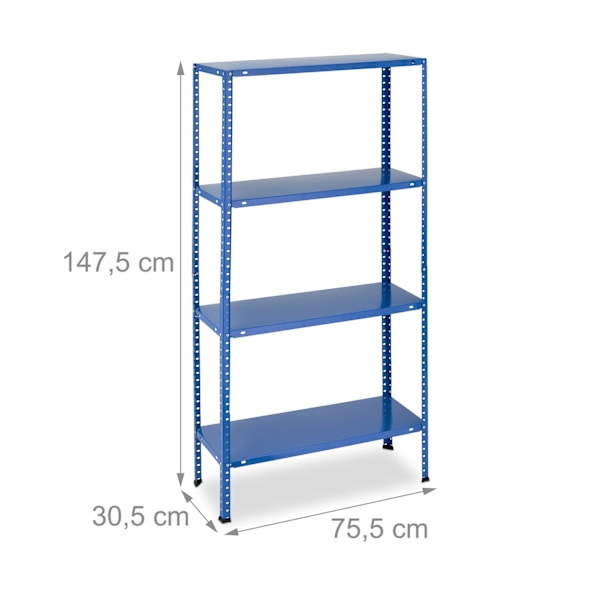 Blå robuste hylder med 4 niveauer