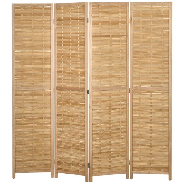 4-delt skærm, rumdeler, 160 x 170 cm skillevæg, foldbar privatskærm, rumdeler lavet af bambus, privatskærm til stue, soveværelse, natur