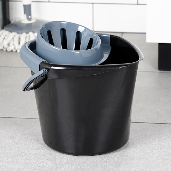 Moppespand med vride, plast, sort, 14 l