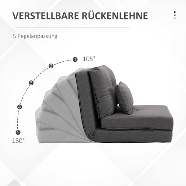 Gulvstol 2-I-1 Klapseng Med Justerbart Ryglæn, Gulvsofa Med Dekorative Hynder, Linned, Gulvsædehynde
