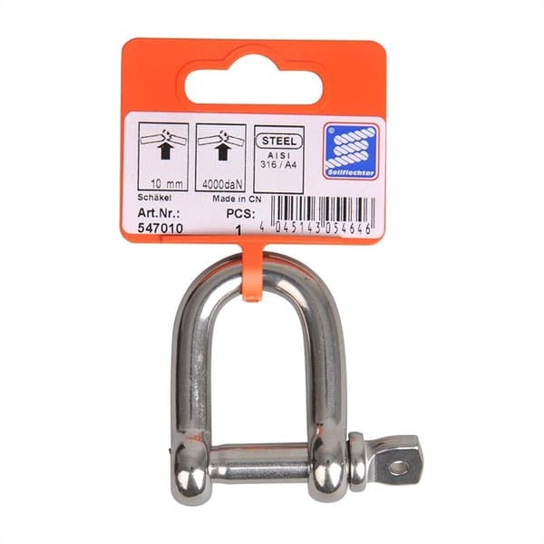 D-bygel 10mm. A4 RVS AISI 316. 4.000 daN