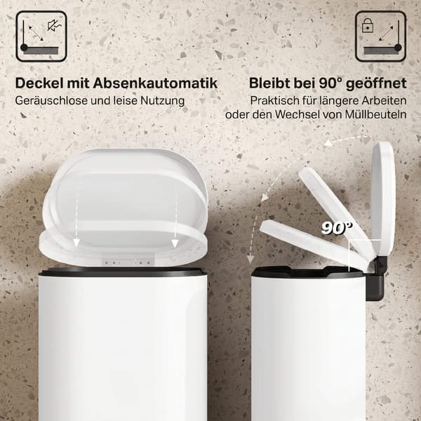 30L pedalhink för kök, mjukstängande lock, krämvit