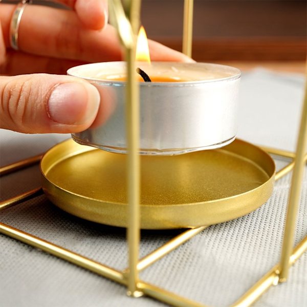 Fågelbur Lykta för Ljus/Tealight i Gyllene Metall