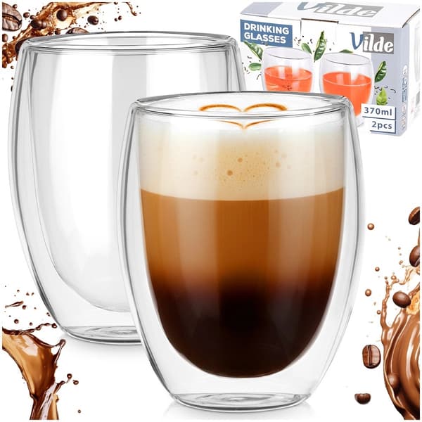 Dobbeltvæggede glas til kaffe og te, 370 ml, sæt med 2