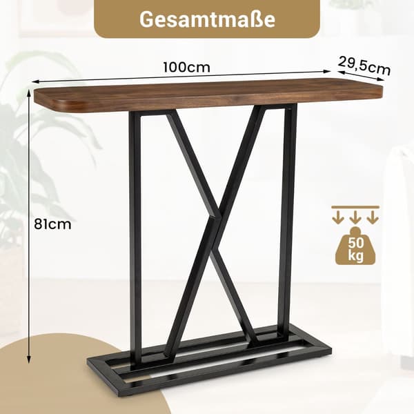 Konsolbord 100 cm, Rustik Brun, Metalstel