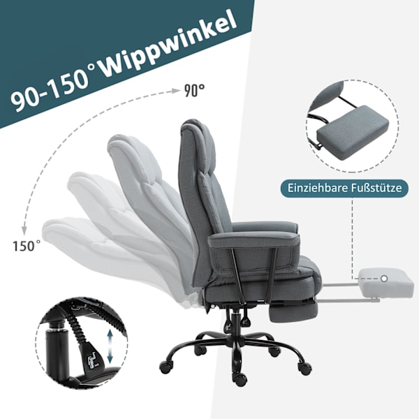 Kontorstol Ergonomisk Lederstol 360° Drejelig Computerstol Højdejusterbar Med Nakkestøtte, Polstrede Armlæn Og Fodstøtte