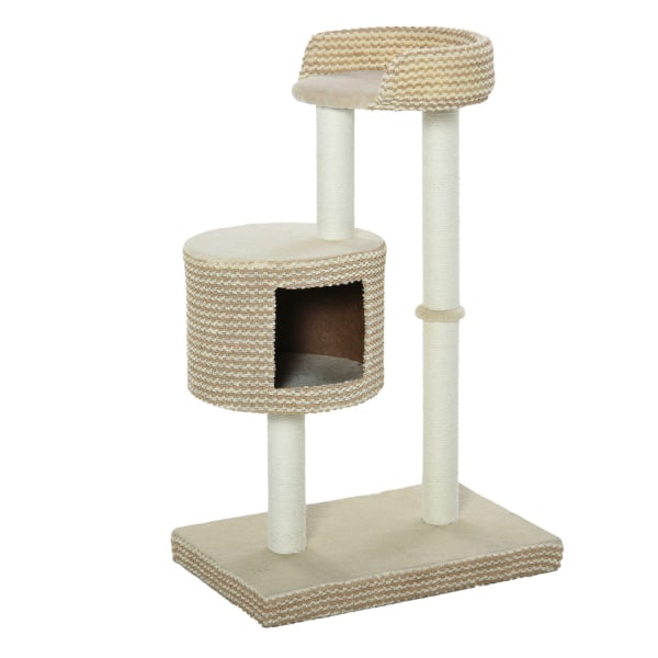 Kattetræ-Skrabestolpe Med Udsigtsplatforme, Beige Og Kaffe, Spånplader, Plys, Jute, 61X41X96Cm