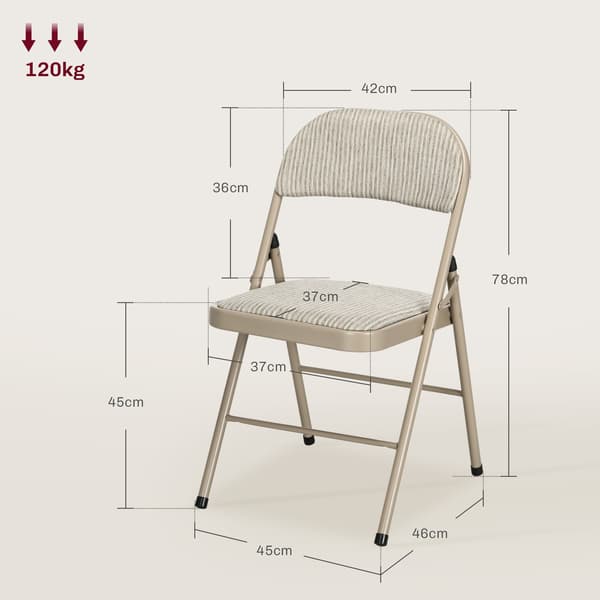 Foldbare polstrede stole, sæt med 4 – Stålstel, beige