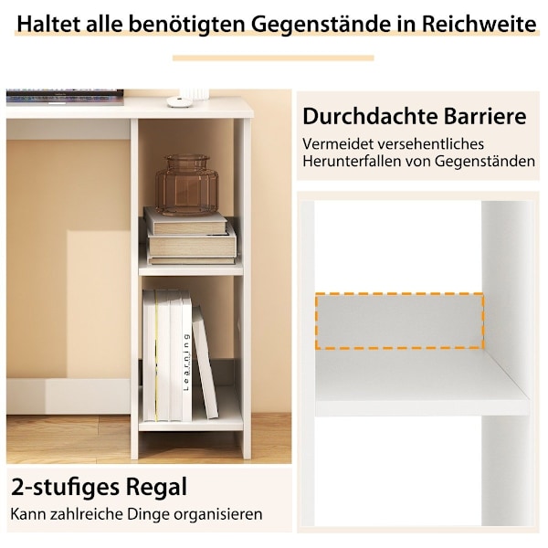 Lille skrivebord med 2 rum computerbord kontorbord PC bord 80 x 40 x 74 cm hvid