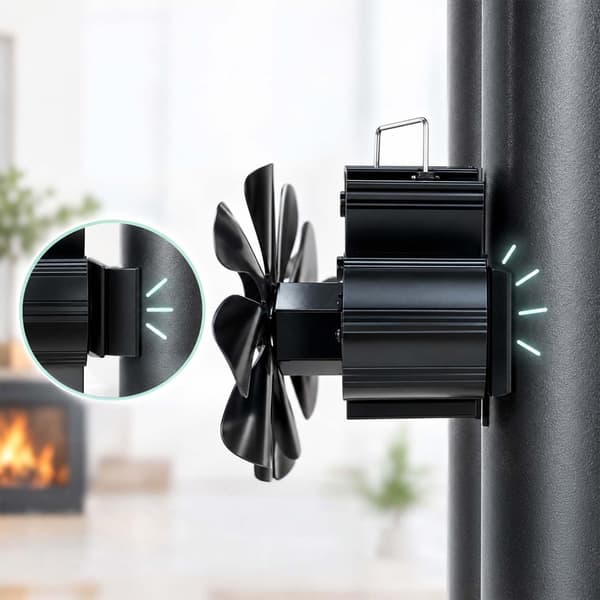 Magnetisk spisrörsfläkt med klämma och termometer, 8 blad, svart