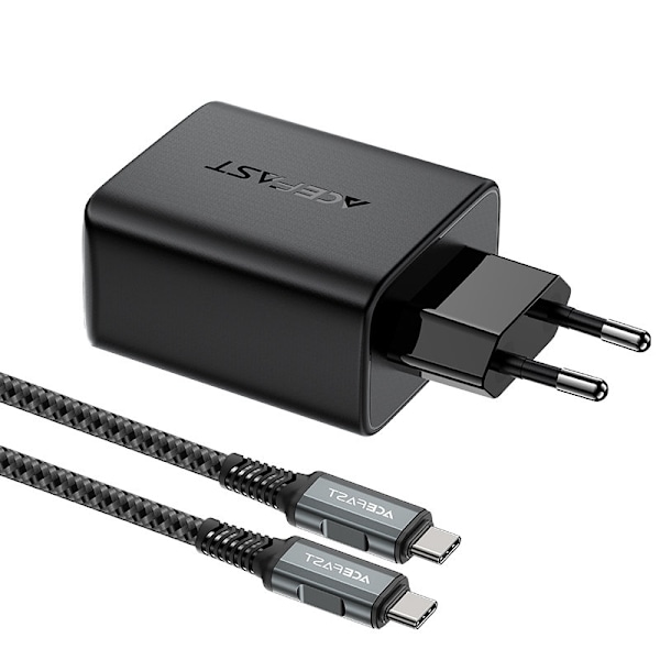 2-i-1 väggladdare med USB-C-kabel + USB-C - HDMI 4K-adapter, svart