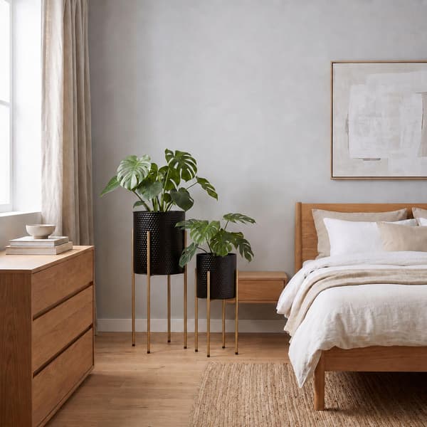 Metallväxtställ, set om 2 – svart-guldfinish