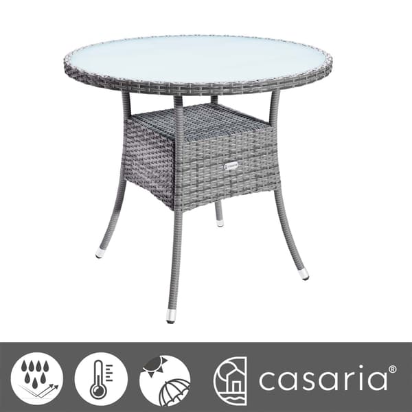 Pyöreä harmaa polyrottinkipöytä hyllyllä, Ø60cm