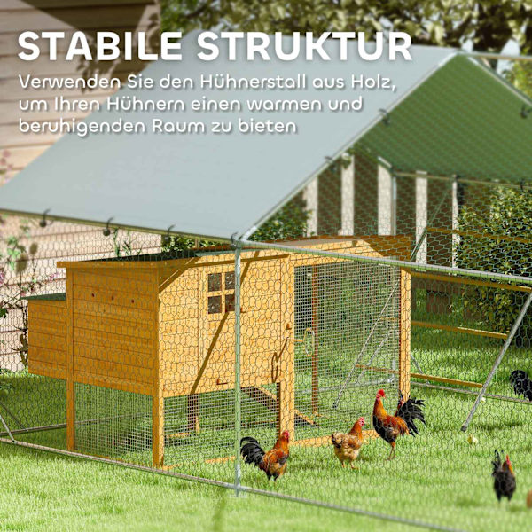Frigående hönsskåp av stål, 300 x 400 x 195 cm hönsbur med UV-beständigt lock, foderlucka, hängfoder, abborre, hönsskåp för 12-18 kycklingar, smådjur,