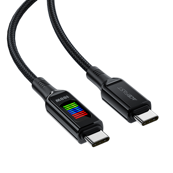 USB-C - USB-C kabel 100W med display 1,2m sort