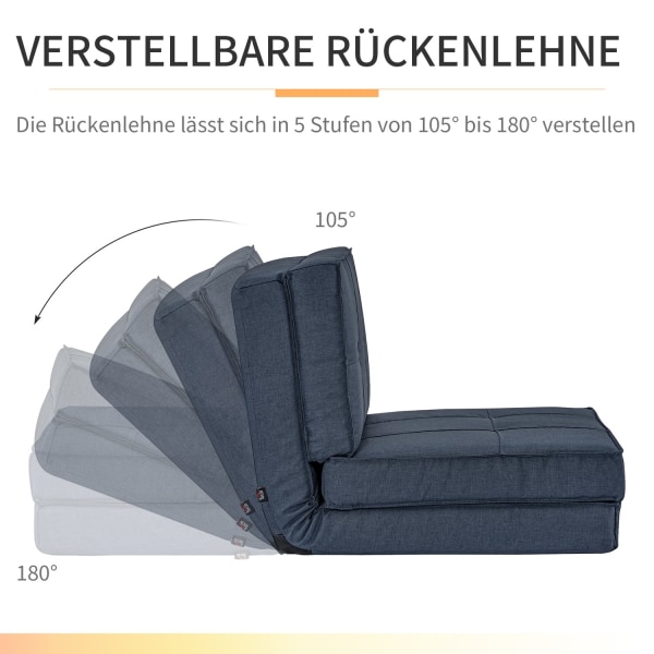 Gulvsofa, Sammenfoldelig Sovesofa, Gulvstol, 5-Trins Justerbar Klapstol, Sovesofa, Sovesofa, Enkelt Sofa, Mørkeblå, 61 X 73 X 58 Cm