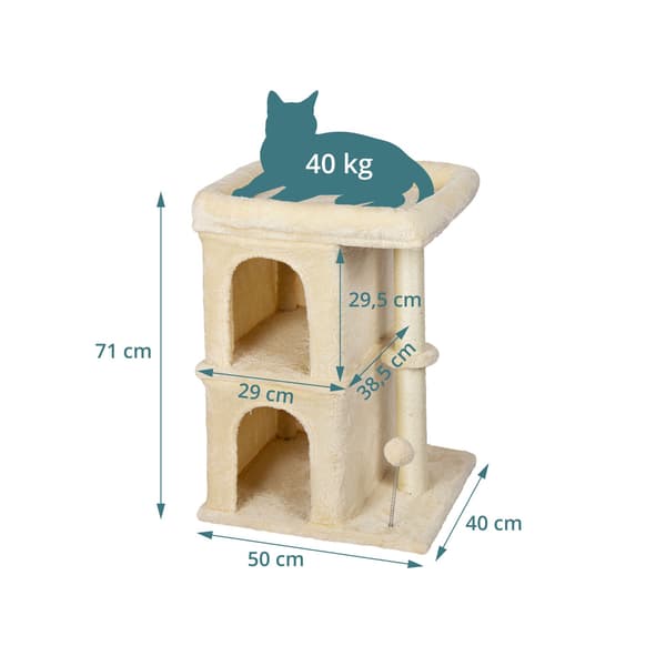 Klösträd med 2 grottor och säng, beige, 71 cm