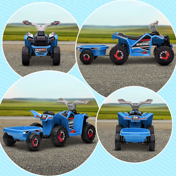 Børne Quad Børne Quad, 6V Elbil Med Trailer, Børnebil Til Børn 1,5-3 År, 2,5 Km/T, Metal, Blå