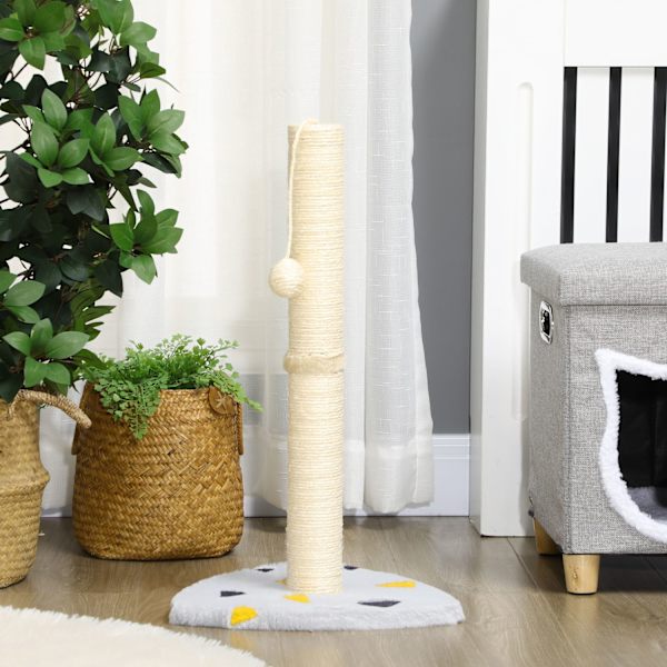 Skrapstolpe 62Cm Jute Skrapstolpe Med Skrapkula, I Ljusgrå + Beige, Perfekt För Inomhusbruk, För Katter