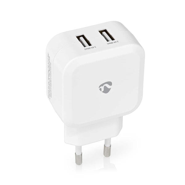 Väggladdare | 24 W | Snabbladdnings funktion | 2x 2.4 A A | Antal utgångar: 2 | 2x USB-A | Utan kabel | Single Voltage Output Vit