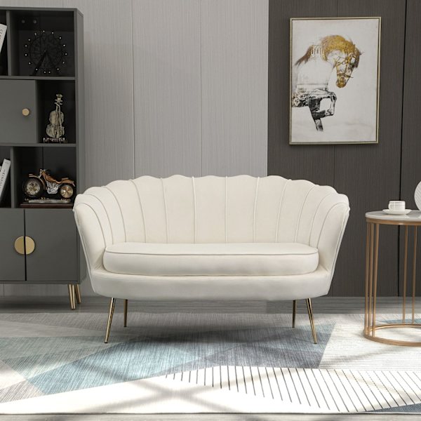 2 Pers. Sofa Sofa Polstret Sofa Loveseat Armlæn Fløjl Op Til 150 Kg Living Room Soveværelse Creme 130X77X77Cm