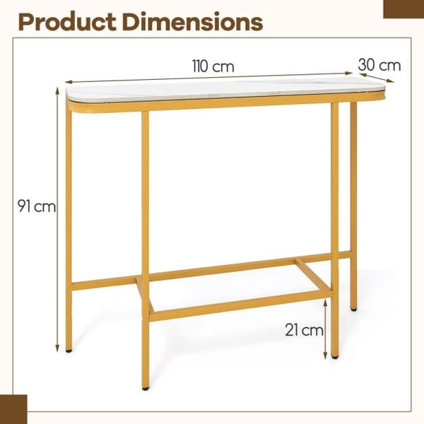 Sofakonsolbord, bordplade i imiteret marmor, metalstel, 110 cm