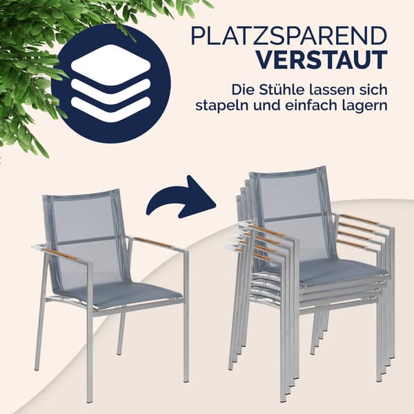 Stabelbare havestole, sæt med 4, grå, rustfrit stål