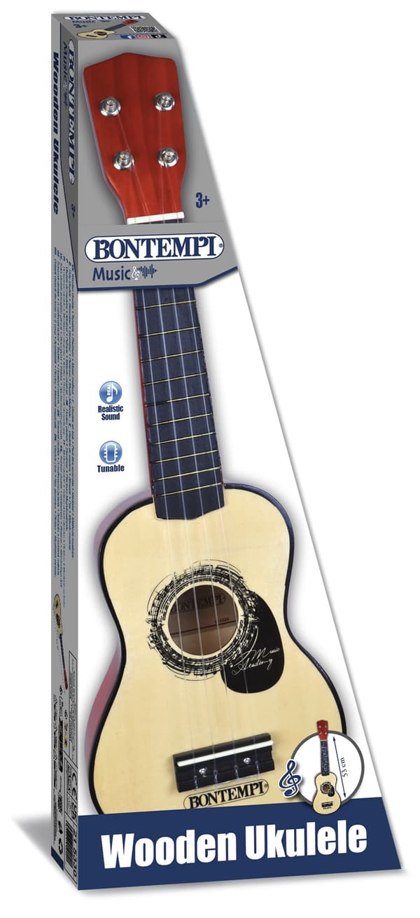 Klassisk träukulele 53 cm med plektrum och guide