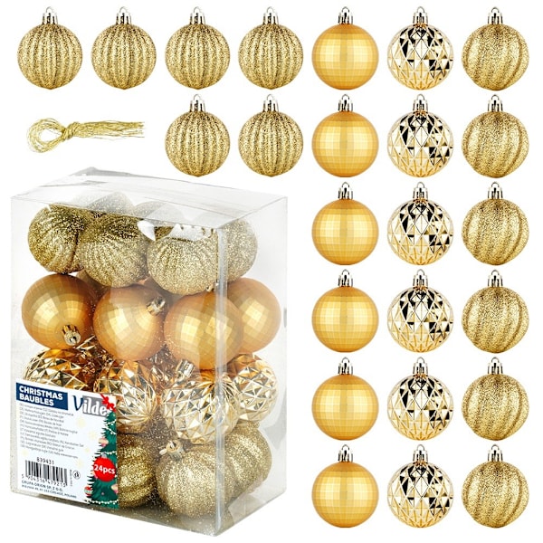 Sprængsikre julekugler guld 5 cm 24 stk.