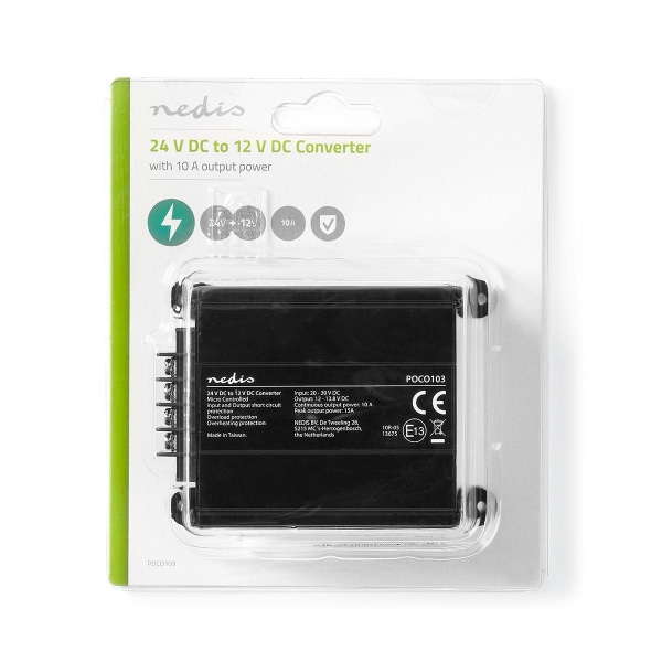 Power Converter | Bil Drevet | 24 V DC | 12 V DC | 120 W | Screw Terminal | Udstyret med en sikring | Sort