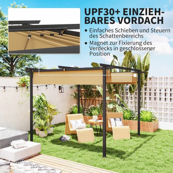 Utfällbar pergola 3x3m, metallram, UPF30+ tak