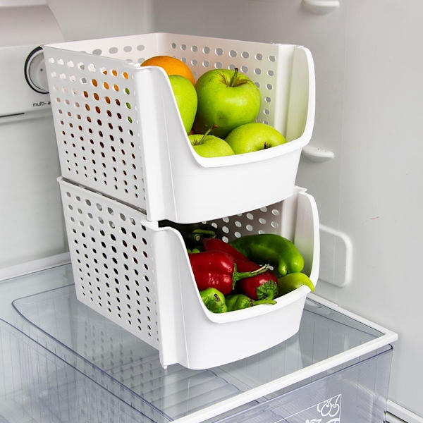 Praktisk vit plastkorg för frukt och grönsaker