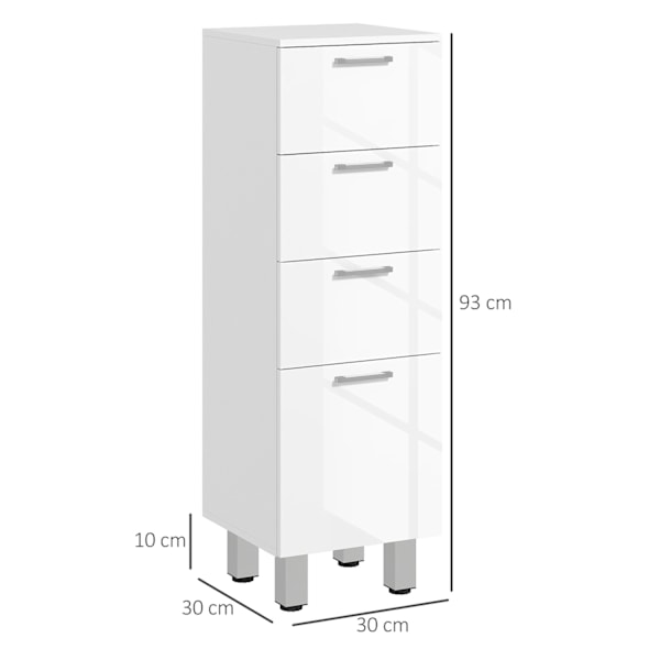 Smalt badeværelsesskab, toiletskab med justerbar hylde, 3 skuffer, badeværelsesskab til små rum badeværelse, stue 30 x 30 x 93 cm hvid |