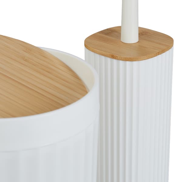 Badrumstillbehörsset, plast & bambu, 6-delat