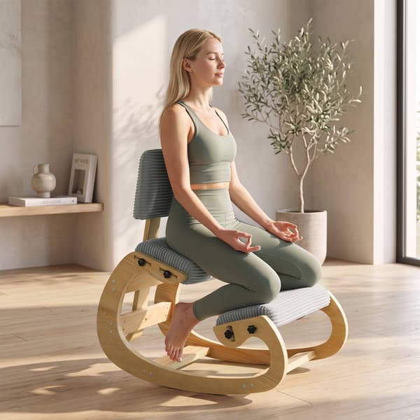 Ergonomisk knäböjstol med ryggstöd, mörkgrått manteltyg