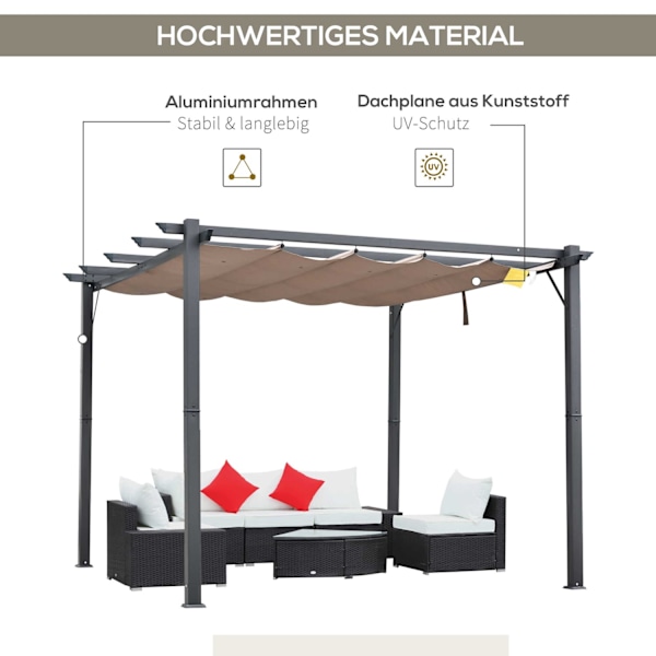 Pergola Pavillon Terrasse Baldakin Med Skydetag Have Aluminium Koksgrå + Kaffe Brun 3X3X2,23 M