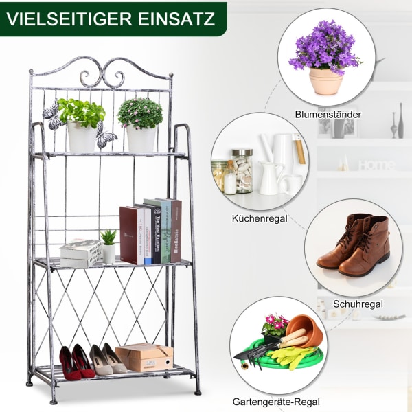 Plant Rack Metallinen Kukkateline, 3 Tasoa, Kukkaportaat Puutarhaan, Hopeanharmaa, 44X25X96Cm