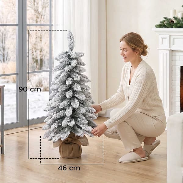 Smal vit konstgjord julgran, 90 cm, snöflockad