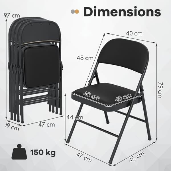 Hopfällbara stolar, 4-pack, metallram, 150 kg belastning
