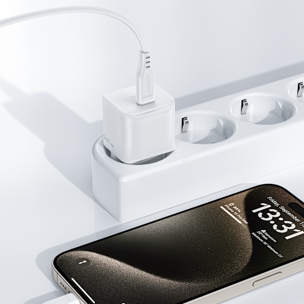 Mini PD 20W GaN laddare + USB-C kabel, vit