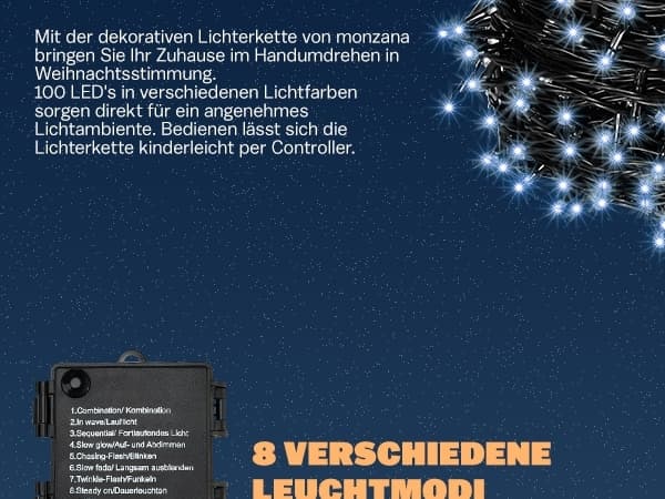 Ljusslinga 6m 100 LEDs Blå, Timer, Inomhus/Utomhus