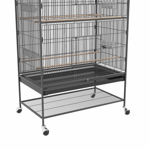 Fuglebur Fuglemager Fuglevoliere Med Siddepinde, Fuglehus Med Hylde, Gulvbakke, Voliere Med Døre, Hjul, Grå, 94 X 57 X 153 Cm
