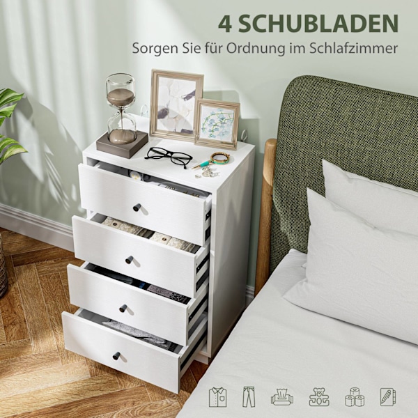 Kommode, skænk med 4 skuffer, skab af træmateriale, opbevaringsskab i moderne stil, skuffeskab, kommode, skab til stue, soveværelse, entre, 47 x 29 x