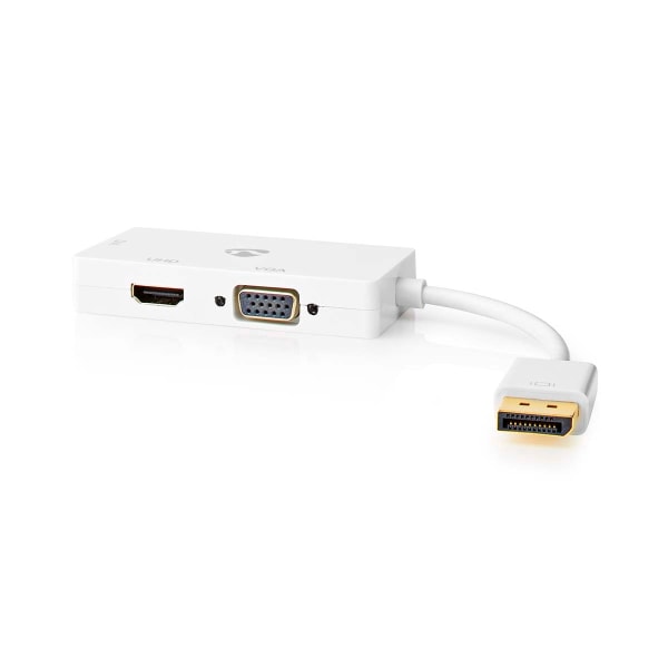 DisplayPort-sovitin | DisplayPort uros | DVI-D 24+1-Pin Naaras / HDMI naaras / VGA Naaras | 4K@60Hz | Kullattu | Vaihdettava | 0.20 m | Pyöreä | ABS |