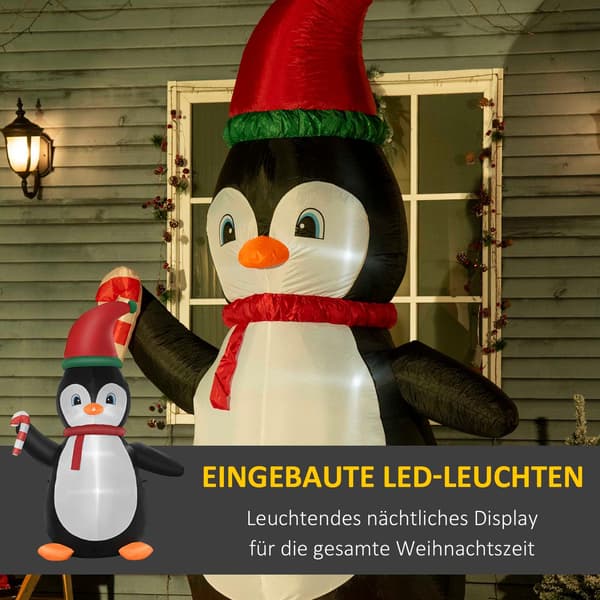 Oppustelig julepingvin, 2,5 m, 3 LED-lys
