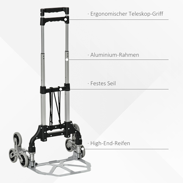 Trappeklatrer Sæk Lastbil Sammenfoldelig, 6-Rullesystem, Fast Reb, Op Til 70 Kg, Aluminium, Sølv, 70 Kg Lastkapacitet